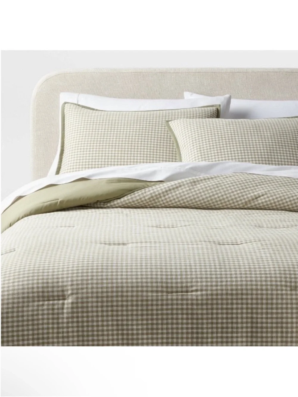 NWT Full/Queen Mini Gingham Comforter and Sham Set Moss Green - Threshold